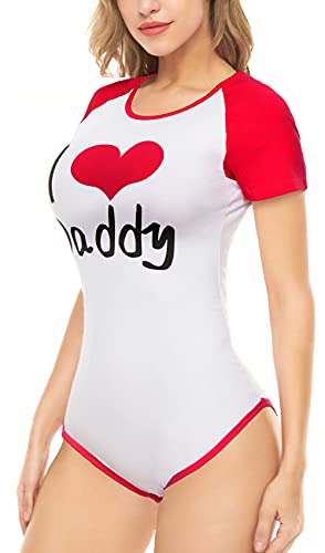 CutiePlusU Baumwolle Knopf Schritt Bodysuit Erwachsene Baby Onesie Classics Strampler- Ich liebe Daddy-Muster Rot S von CutiePlusU