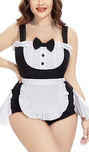 CutiePlusU Baumwolle Knopf Schritt Bodysuit Onesie Pyjamas Maid Romper- Playful Maids XS von CutiePlusU