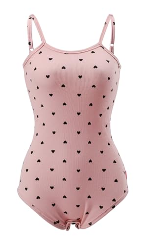 CutiePlusU Baumwolle Knopf Schritt Erwachsene Onesie Bodysuit Pyjamas Strampler - Süße Liebe Rosa S von CutiePlusU