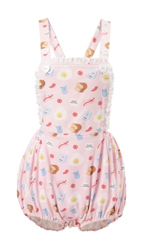 CutiePlusU Baumwolle Knopf Schritt Erwachsene Onesie Strampler Latzhose Pyjamas- Frühstücksparty M von CutiePlusU