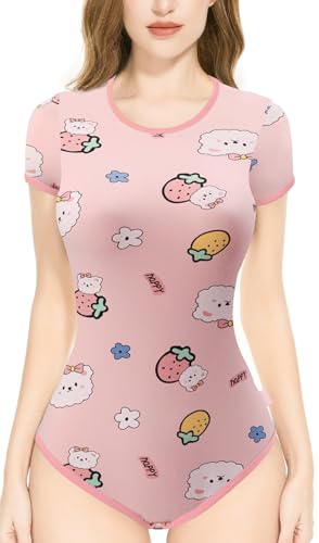 CutiePlusU Baumwolle Knopf im Schritt Bodysuits Erwachsene Strampler Basics Drucken Strampler- Glücklicher Bär 2XL von CutiePlusU