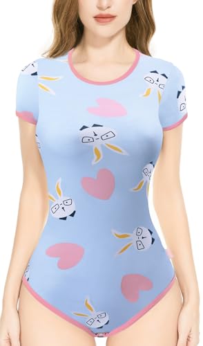 CutiePlusU Baumwolle Knopf im Schritt Bodysuits Erwachsene Strampler Basics Drucken Strampler- Herr.Kaninchen 3XL von CutiePlusU