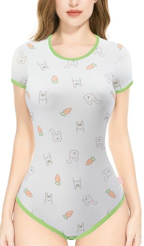 CutiePlusU Baumwolle Knopf im Schritt Bodysuits Erwachsene Strampler Basics Drucken Strampler - Karotte Kaninchen 3XL von CutiePlusU