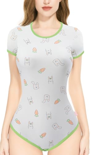 CutiePlusU Baumwolle Knopf im Schritt Bodysuits Erwachsene Strampler Basics Drucken Strampler - Karotte Kaninchen L von CutiePlusU