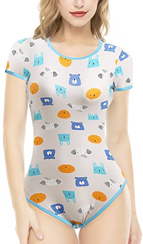 CutiePlusU Baumwolle Knopf im Schritt Bodysuits Erwachsene Strampler Basics Kleiner Bär Strampler Grau L von CutiePlusU