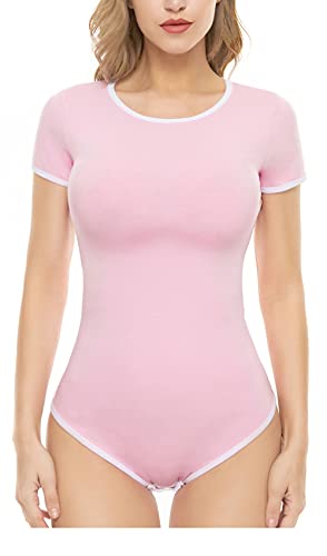 CutiePlusU Baumwolle Knopf im Schritt Bodysuits Erwachsene Strampler Basics Onesie Pink XL von CutiePlusU