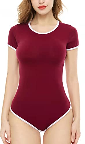 CutiePlusU Baumwolle Knopf im Schritt Bodysuits Erwachsene Strampler Basics Onesie Rot S von CutiePlusU