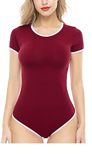 CutiePlusU Baumwolle Knopf im Schritt Bodysuits Erwachsene Strampler Basics Onesie Rot XXL von CutiePlusU