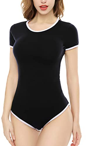 CutiePlusU Baumwolle Knopf im Schritt Bodysuits Erwachsene Strampler Basics Onesie Schwarz XXXXL von CutiePlusU