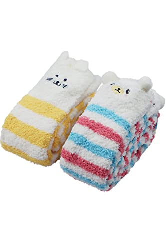 CutiePlusU Cartoon Animal Thigh High Long Striped Socks Fuzzy Over the Knee Stockings Warm Stripe Kawaii Socken 2 Paar Pack von CutiePlusU