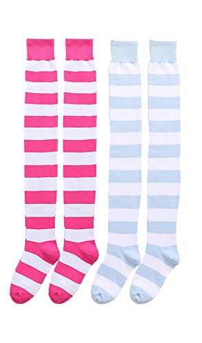 CutiePlusU Cotton Striped Knee High Socks Extra Long Thigh High Stripe Socks Daily Wear Cosplay for Woman 2 pairs Pack von CutiePlusU