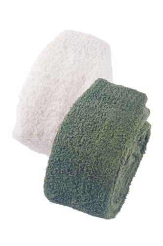 CutiePlusU Fleece Socken Damen Wärmesocken Über-Knie – Weiche Einfarbige Uni-Plüschsocken für Zuhause, 2er Pack - weiß & grün von CutiePlusU