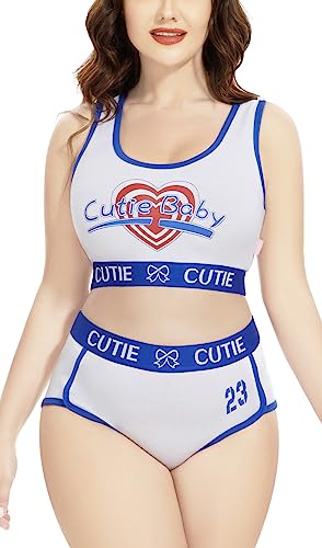 CutiePlusU Frauen Baumwolle ungefüttert Bralette Camisole und Höschen Sport Loungewear Set- Cuties Basketball Baby White 3XL von CutiePlusU