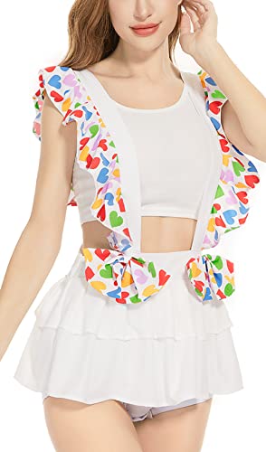 CutiePlusU Knopf im Schritt Bodysuit Onesie Ruffle Tiered Riemchenkleid - Regenbogen Herz Rock L von CutiePlusU