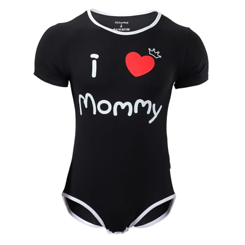 CutiePlusU Männer Baumwolle Knopf im Schritt Bodysuits Erwachsene Strampler Onesie für Männer drucken-Ich liebe Mama L von CutiePlusU