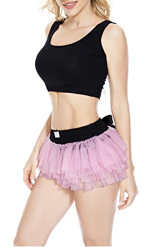 CutiePlusU Mesh Tüll Puffy Petticoat Tutu Kurzer Ballett Rock Bubble Rock Baumwollrüschen Rock für Erwachsene - SchwarzRosa XL von CutiePlusU