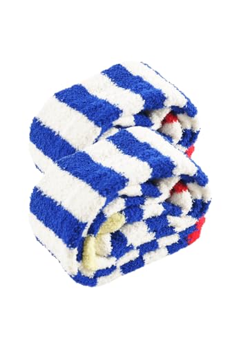 CutiePlusU Womens Oberschenkel hoch Fuzzy Socken Coral Fleece über Knie hoch Slipper Socke - Blau-weiß Gestreift 1 Paar von CutiePlusU