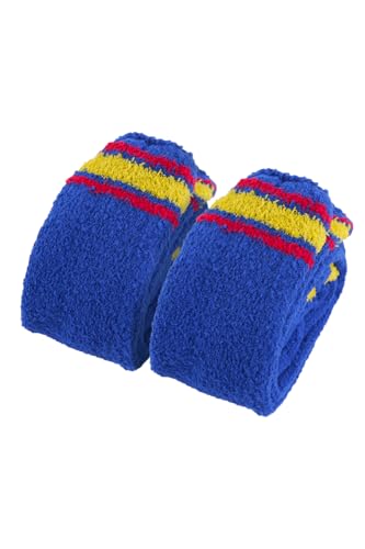 CutiePlusU Womens Oberschenkel hoch Fuzzy Socken Coral Fleece über Knie hoch Slipper Socke - Dunkelblau Gestreift 1 Paar von CutiePlusU