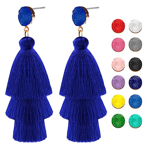 Boho Quasten Ohrringe,Quasten Anhänger Blau,Böhmische Kaskadierende Quastenohrringe Damen - Navy von Cutiland