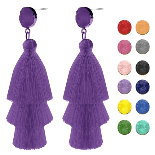 Boho Quasten Ohrringe,Quasten Anhänger,Ohrringe Hängend Bunt,Böhmische Quastenohrringe Damen,Dunkel Lila (1 Paar Set) von Cutiland
