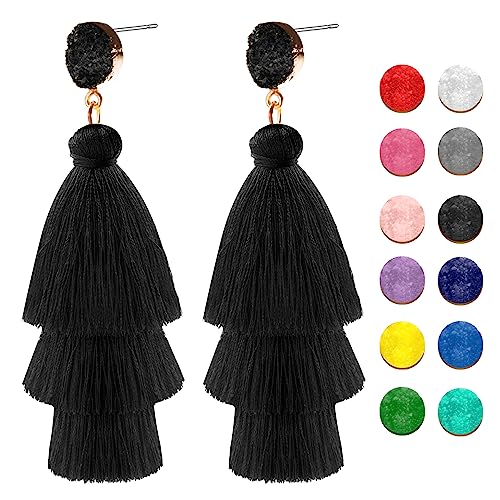 Boho Quasten Ohrringe,Quasten Anhänger Schwarz Damen,Halloween-Anhänger,Quaste Mini,Colorful Tassels for Crafts,Boho Baumeln Ohrringe von Cutiland