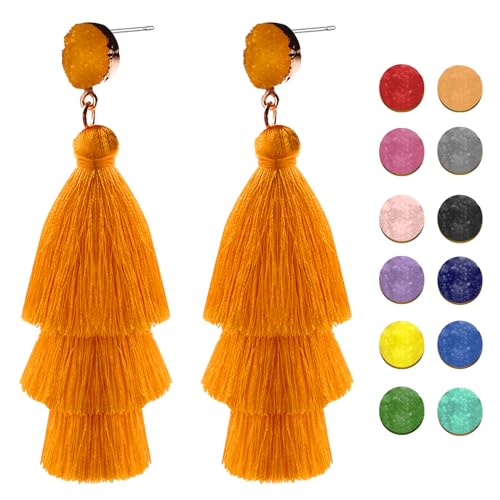 Boho Quasten Ohrringe,Quasten Anhänger Orange,Bohemian Vintage Ohrringe von Cutiland