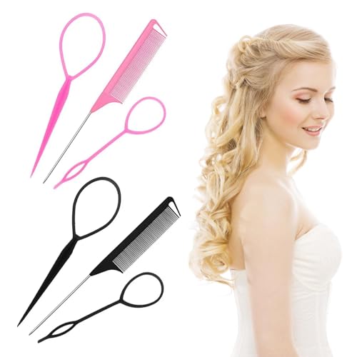 6 Stück Set Frisurenhilfe,Haar Tail Twister,Haargeflecht Werkzeug,Flechthilfe Haare,Dutt Styler,Haartwister für DIY Frisuren Flechthilfe Haare für Frauen,Mädchen (Schwarz + Rosa) von CutitiUU