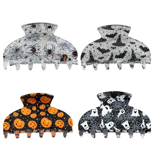 Halloween Haaraccessoires, 4 Stücke Kürbis Haarspange Ghost Haarspange Fledermaus Haarspange Spinnennetz Haarspange, Haarspange Aus Acryl Halloween Accessoires Für Mädchen und Frauen von CutitiUU