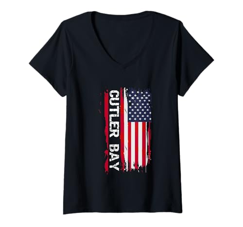 Damen Cutler Bay T-Shirt mit V-Ausschnitt Damen Cutler Bay T-Shirt mit V-Ausschnitt von Cutler Bay USA Flag