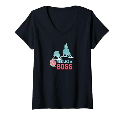 Damen Pferdereiten wie EIN Boss T-Shirt mit V-Ausschnitt Damen Pferdereiten wie EIN Boss T-Shirt mit V-Ausschnitt von Cutting Horse Gifts