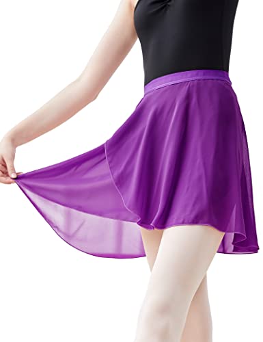 Cuulrite Ballettrock für Damen Erwachsene Wickelrock Kurzer Tanz Chiffon Rock mit Krawatte, Violett, Groß von Cuulrite