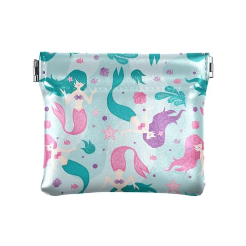 Münzgeldbörse für Damen, kleine Münztasche, Geldbörse, PU-Leder, Mini-Kleingeldhalter, Leopardenmuster, Braun, Niedliche Meerjungfrauen, Stilvoll von CuwrYet
