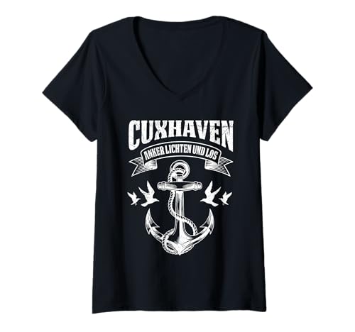 Damen CUXHAVEN Anker LICHTEN UND LOS Lustiges Nordsee Urlaub T-Shirt mit V-Ausschnitt von Cuxhaven Geschenk Nordsee Shirt Cuxhavener