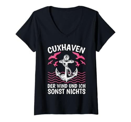 Damen CUXHAVEN DER Wind UND ICH SONST Nichts Lustig Cuxhavener T-Shirt mit V-Ausschnitt von Cuxhaven Geschenk Nordsee Shirt Cuxhavener