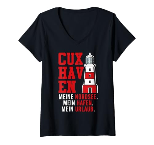 Damen CUXHAVEN Meine NORDSEE Mein Hafen Mein Urlaub Cuxhavener T-Shirt mit V-Ausschnitt von Cuxhaven Geschenk Nordsee Shirt Cuxhavener
