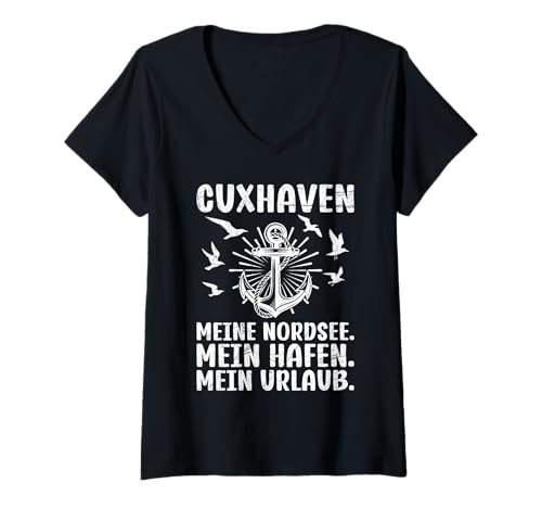 Damen CUXHAVEN Meine NORDSEE Mein Hafen Mein Urlaub Cuxhavener T-Shirt mit V-Ausschnitt von Cuxhaven Geschenk Nordsee Shirt Cuxhavener