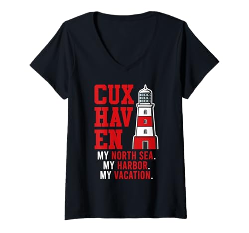 Damen CUXHAVEN Meine NORDSEE Mein Hafen Mein Urlaub Cuxhavener T-Shirt mit V-Ausschnitt von Cuxhaven Geschenk Nordsee Shirt Cuxhavener