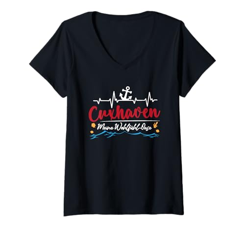 Damen CUXHAVEN Meine WOHLFÜHL OASE Lustiges Nordsee Urlaub T-Shirt mit V-Ausschnitt von Cuxhaven Geschenk Nordsee Shirt Cuxhavener