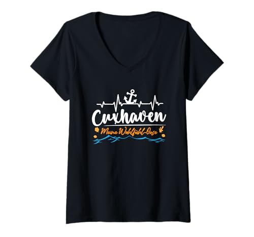 Damen CUXHAVEN Meine WOHLFÜHL OASE Lustiges Nordsee Urlaub T-Shirt mit V-Ausschnitt von Cuxhaven Geschenk Nordsee Shirt Cuxhavener