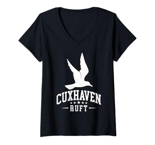 Damen CUXHAVEN Ruft Nordsee Urlaub Lustiges Cuxhavener T-Shirt mit V-Ausschnitt von Cuxhaven Geschenk Nordsee Shirt Cuxhavener