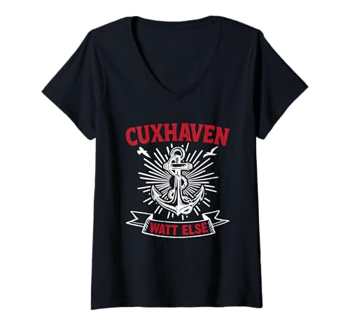 Damen CUXHAVEN WATT Else Wattenmeer Nordsee Lustig Cuxhavener T-Shirt mit V-Ausschnitt von Cuxhaven Geschenk Nordsee Shirt Cuxhavener