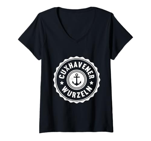 Damen CUXHAVENER Wurzeln Nordsee Urlaub Lustig Cuxhaven T-Shirt mit V-Ausschnitt von Cuxhaven Geschenk Nordsee Shirt Cuxhavener