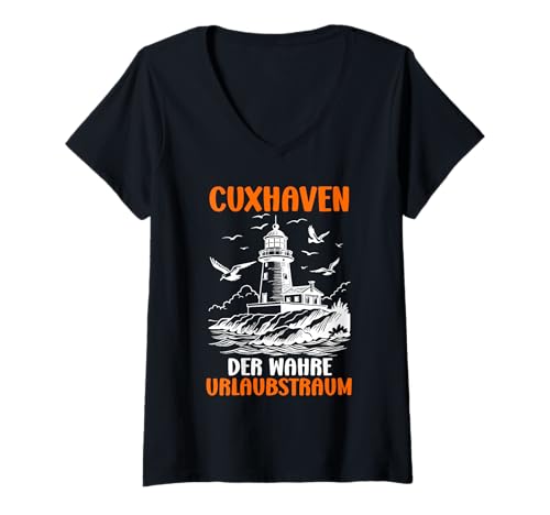 Damen Cuxhaven DER WAHRE URLAUBSTRAUM Lustiges Cuxhavener T-Shirt mit V-Ausschnitt von Cuxhaven Geschenk Nordsee Shirt Cuxhavener