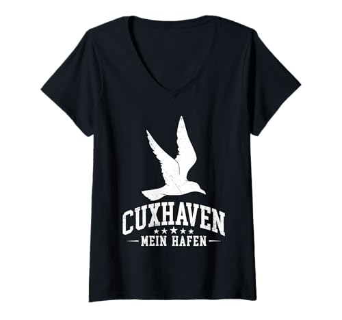Damen Cuxhavener CUXHAVEN Mein Hafen Lustiges Nordsee T-Shirt mit V-Ausschnitt von Cuxhaven Geschenk Nordsee Shirt Cuxhavener
