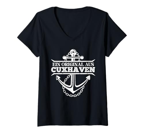 Damen Cuxhavener EIN ORIGINAL AUS CUXHAVEN Lustig Nordsee T-Shirt mit V-Ausschnitt von Cuxhaven Geschenk Nordsee Shirt Cuxhavener