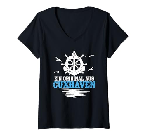 Damen Cuxhavener EIN ORIGINAL AUS CUXHAVEN Lustig Nordsee T-Shirt mit V-Ausschnitt von Cuxhaven Geschenk Nordsee Shirt Cuxhavener