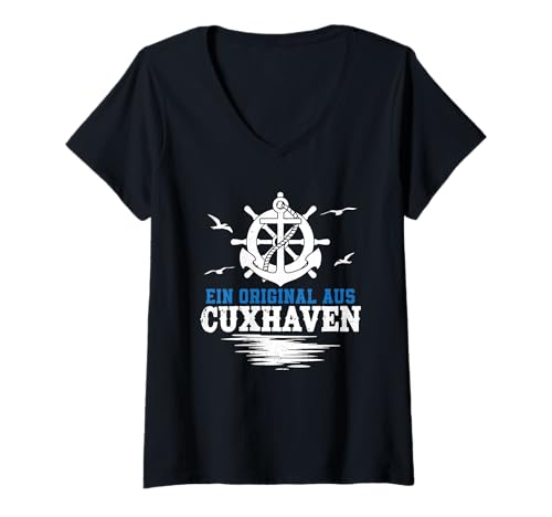 Damen Cuxhavener EIN ORIGINAL AUS CUXHAVEN Lustig Nordsee T-Shirt mit V-Ausschnitt von Cuxhaven Geschenk Nordsee Shirt Cuxhavener