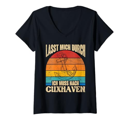 Damen Cuxhavener LASST Mich DURCH MUSS NACH CUXHAVEN Nordsee T-Shirt mit V-Ausschnitt von Cuxhaven Geschenk Nordsee Shirt Cuxhavener