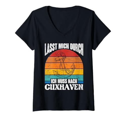 Damen Cuxhavener LASST Mich DURCH MUSS NACH CUXHAVEN Nordsee T-Shirt mit V-Ausschnitt von Cuxhaven Geschenk Nordsee Shirt Cuxhavener