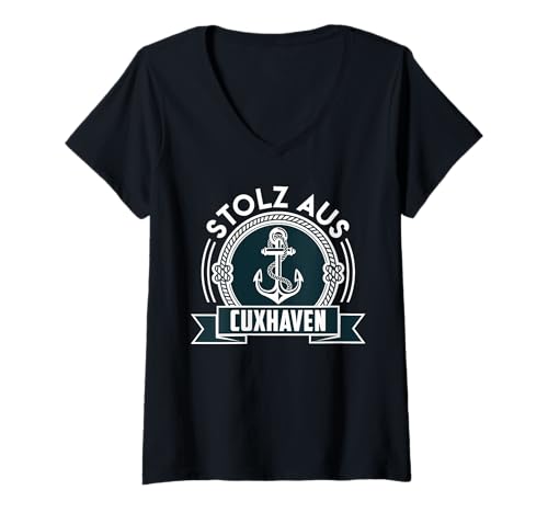 Damen Cuxhavener STOLZ AUS CUXHAVEN Lustiges Nordsee T-Shirt mit V-Ausschnitt von Cuxhaven Geschenk Nordsee Shirt Cuxhavener